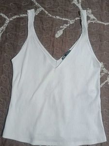 Ribbed White V-Neck Tank Top
