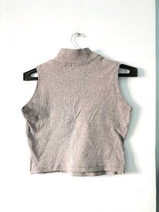 y2k Gray Striped Mock Neck Sleeveless Top 🪬