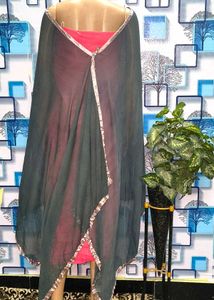 Elegant Green &amp; Gold Dupatta khaki with lace silk