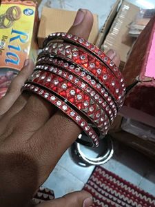 Ria Bangles - Red and Silver