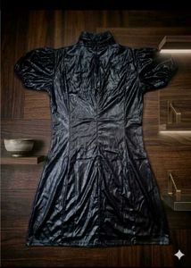Faux Leather Puff Sleeve Dress