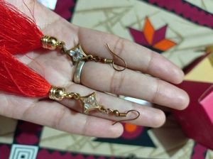 Red Tassel Earrings with Star Charm