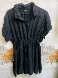 Black Button-Up Tiered Dress