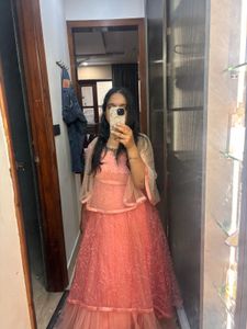 Elegant Peach Embellished Lehenga Set