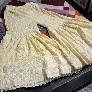 Yellow-white embroidered Peplum Garara Set