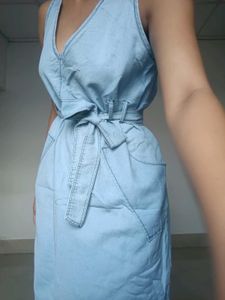 Light Blue Denim Midi Dress