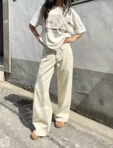 Cream Wide Leg Jeans