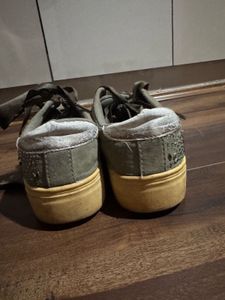 Green Embellished Sneakers with Ribbon Laces
