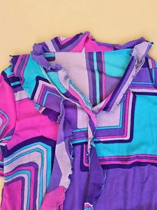 Vibrant Geometric Print Ruffle Blouse with inner