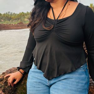 Chic Black Ruched Long Sleeve Top