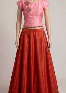 Pink Crop Top & Orange Skirt Set