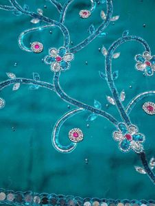 Stunning Teal Embroidered Saree