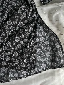 Black Floral Print Kurta