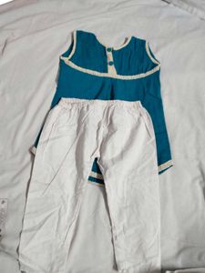 kid's Adorable Teal Blue Top &amp; White Pants Set