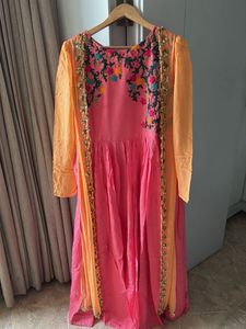 Pink embroidered ethnic gown