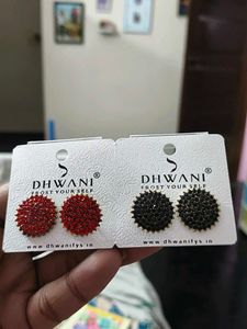 Dhwani Stud Earrings - Red &amp; Black combo