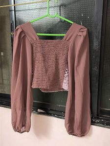 Crochet Crop Top with Sheer Sleeves