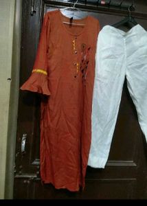 Rust Orange Kurta with Bell Sleeves pants set