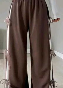 Brown Wide Leg Pants with Side Ties