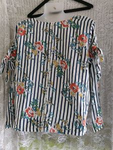 Chic Striped Floral Cold Shoulder Top