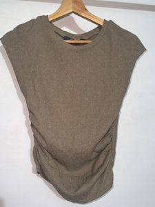 Primark Grey/Khakhi Ruched Side Top – XS