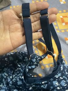 Navy Floral Print Bikini Top