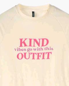 Cream T-Shirt Dress with Pink Text LR-91