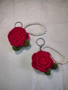 2 CROCHET ROSE KEYCHAIN