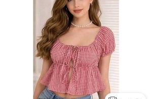 Red Gingham Off-Shoulder Top