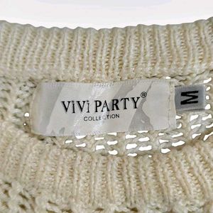 Cream Knit Sweater with Flared Sleeves