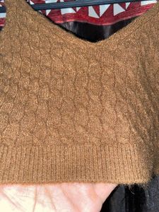Brown Knit Cropped Tank