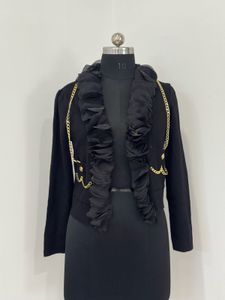 Chic Black Cropped Jacket with Ruffles