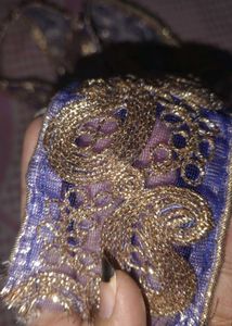 neavy blue lace net zari work dress material