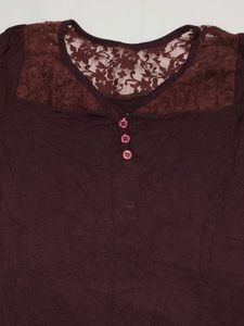 Burgundy Lace Detail Tunic Top