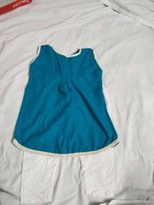 kid's Adorable Teal Blue Top &amp; White Pants Set