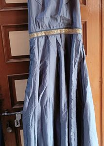 Elegant Grey &amp; Gold Anarkali Dress