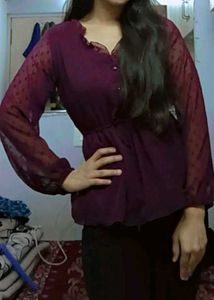 Chic Purple Sheer Sleeve Top