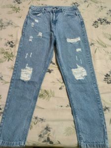 Distressed Light Wash Mom Jeans