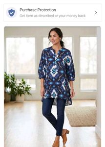 Blue Geometric Print Tunic Top