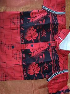 Men's Red Printed Shirt and blue pant