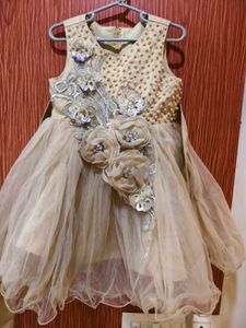 Girls Beige Embellished Party Dress