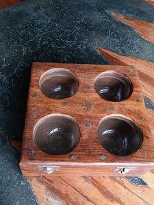 Vintage Wooden Box with 4 Glass Bowls