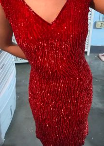 100% Silk Sparkling Red Party Dress