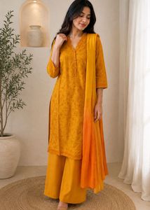 Orange Kurta Set with chiffon dupatta