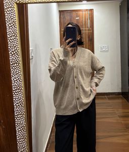 Beige Buttoned down Knit Cardigan
