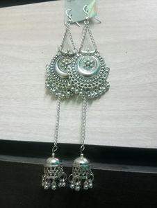 Long Jhumka Oxidised Silver Earrings For Party