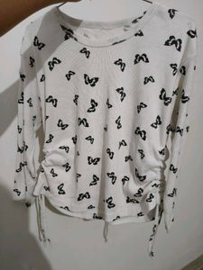 White Butterfly Print Long Sleeve Top