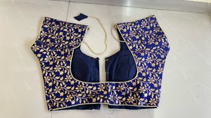 Elegant Blue Floral Brocade Blouse
