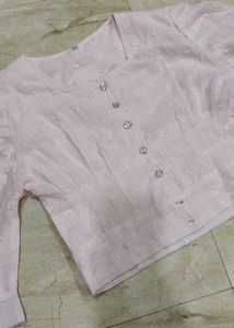 Embroidered Pink Cotton Blouse