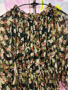 Floral Print Ruffle Sleeve Dress